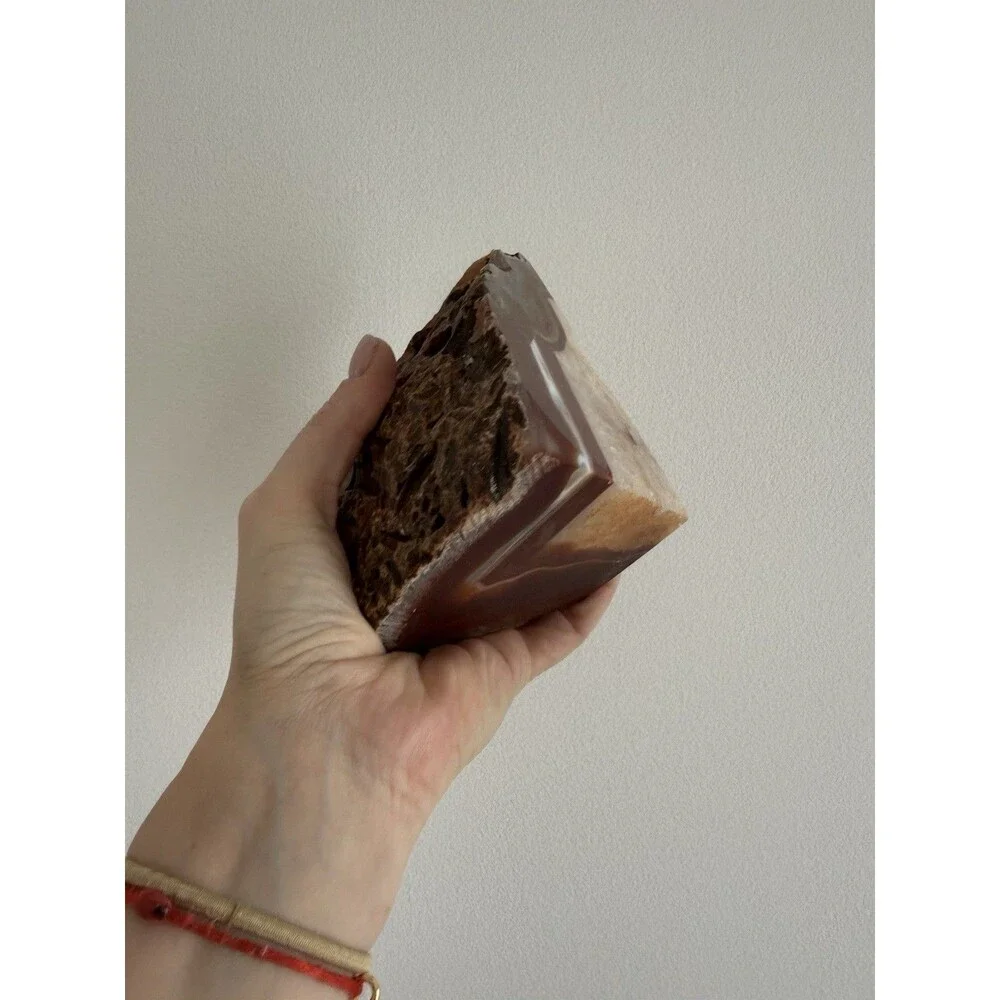 ✿ Natural Banded Agate Quartz Crystal Geode Rough Cut 3.6lb Display Specimen
